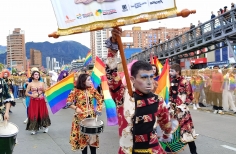 persona comunidad lgbti en marcha con la bandera de su comunidad