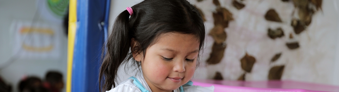 Niña en primera infancia mirando un libro