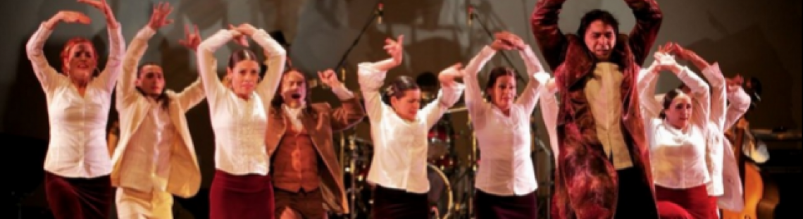 Grupo de bailarines de flamenco en escena