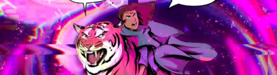 animación  de un niño sobre un tigre 