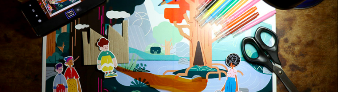 Cinta, colores, tijeras y dibujos 