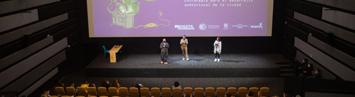 Sala de cine con un conversatorio 
