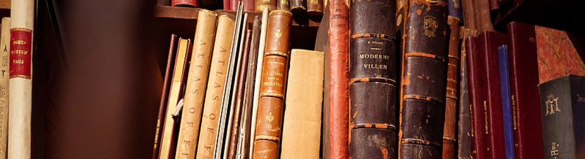 Libros antiguos en una estatntería.