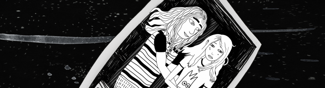 Dos niñas en un barco - dibujo