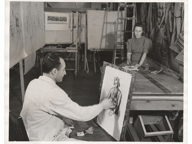 Van Aalten haciendo sketches  -  Fotografía Wikimedia Commons.