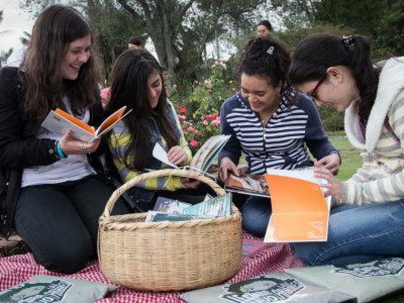 Mujeres leyendo libros en un pícnic