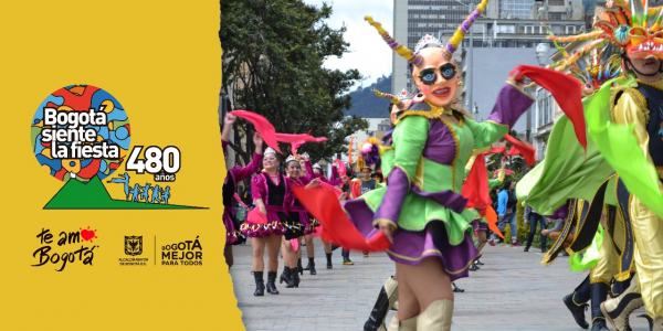 Postal de comparsas para celebrar Bogotá siente la fiesta a propósito de sus 480 años