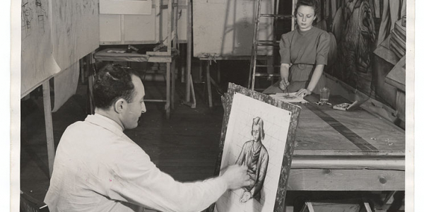 Van Aalten haciendo sketches  -  Fotografía Wikimedia Commons.