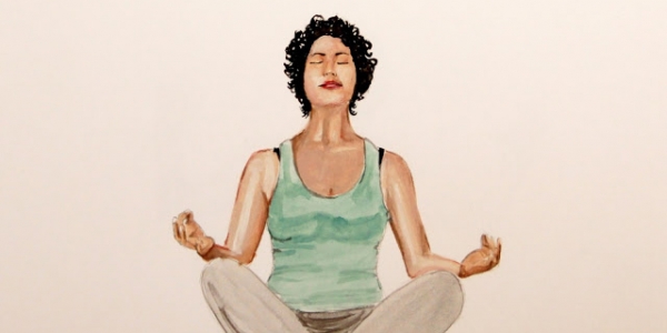 Ilustración de María Leubro - mujer en posición de yoga