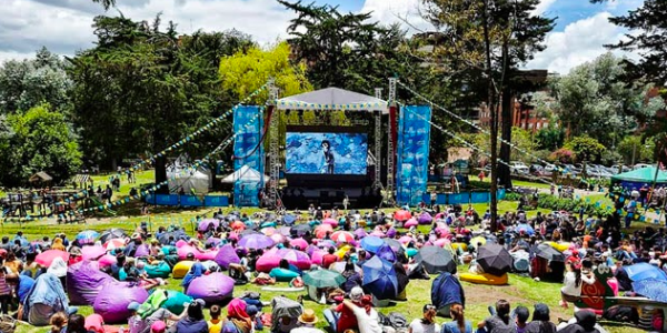 grupo de personas sentadas en el parque viendo películas 