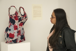 Mujer observando una obra de arte